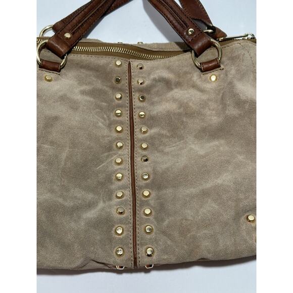 Michael Kors Altor Beige Brown Suede Leather Trim Studded Large Shoulder Bag - Picture 11 of 14
